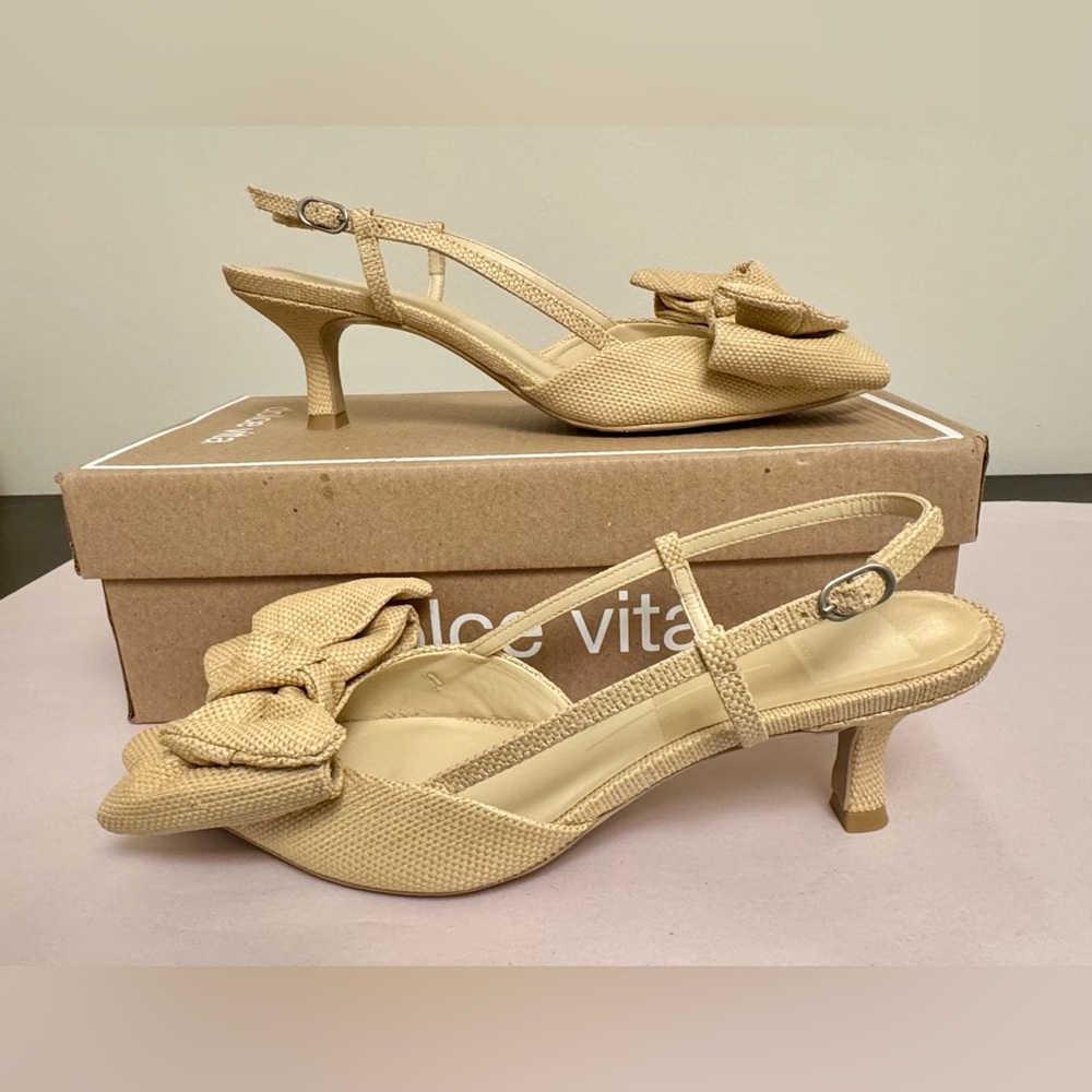 Dolce Vita Raffia Bow Slingback Kitten Heels NWT size 8.5